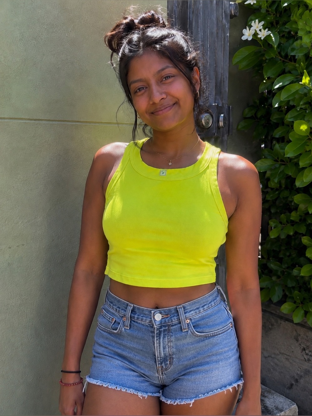 Reformation Style Neon Lime Racerback Crop Top XS
